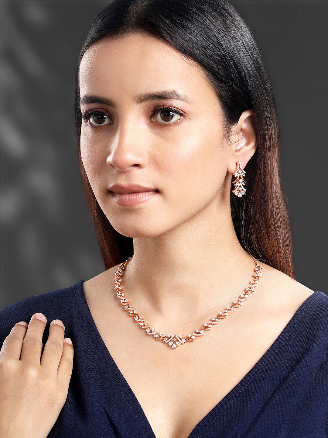 

Peora Rose Gold-Plated CZ-Studded Necklace & Earrings