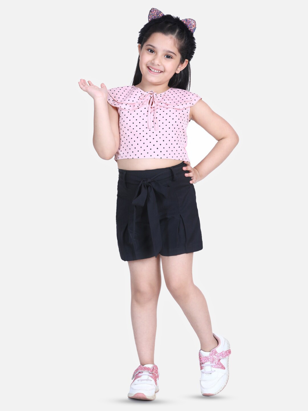 

BAESD Girls Printed Peter Pan Collar Top with Shorts, Pink