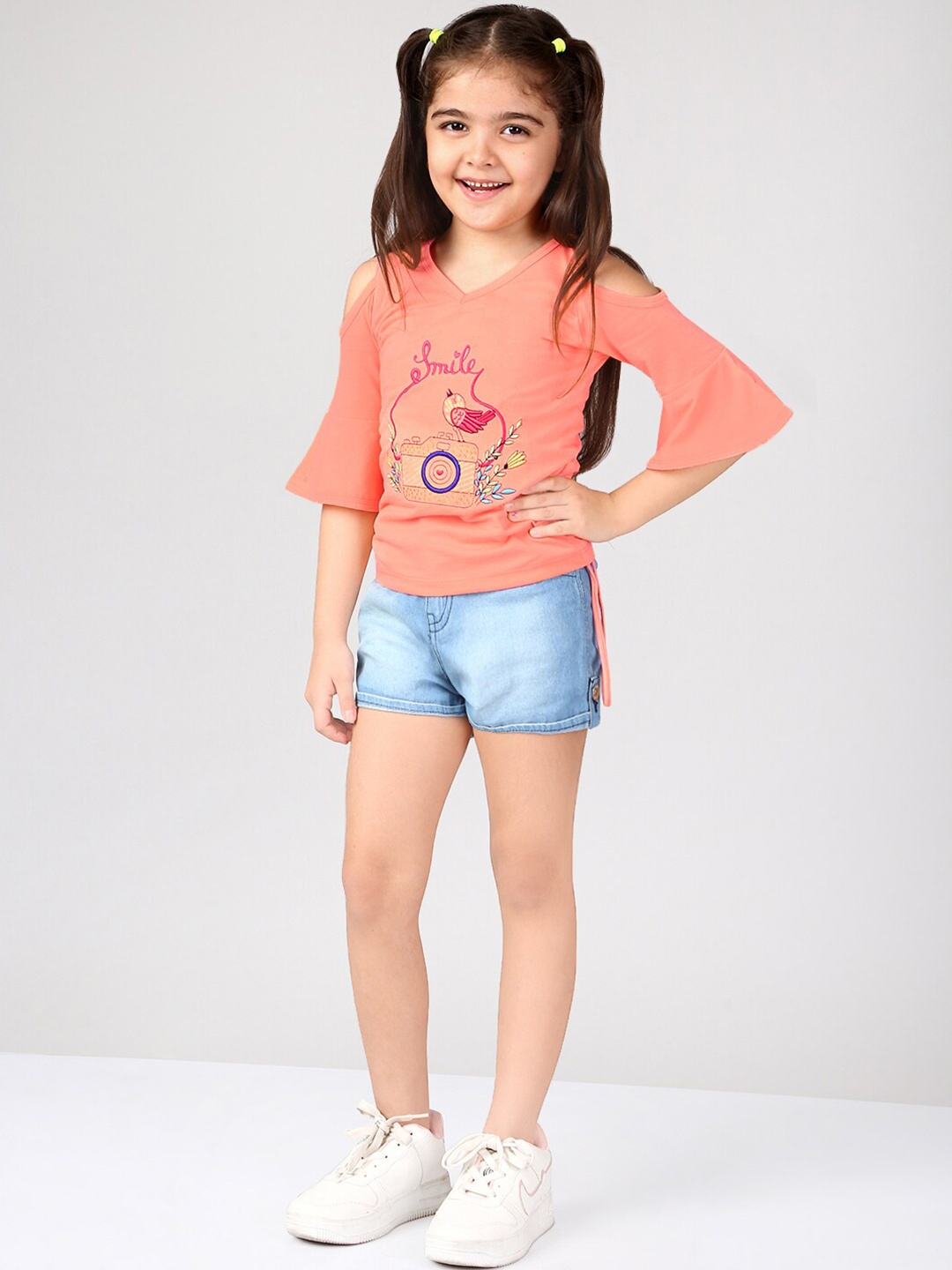 

BAESD Girls Printed Pure Cotton Top With Shorts, Orange