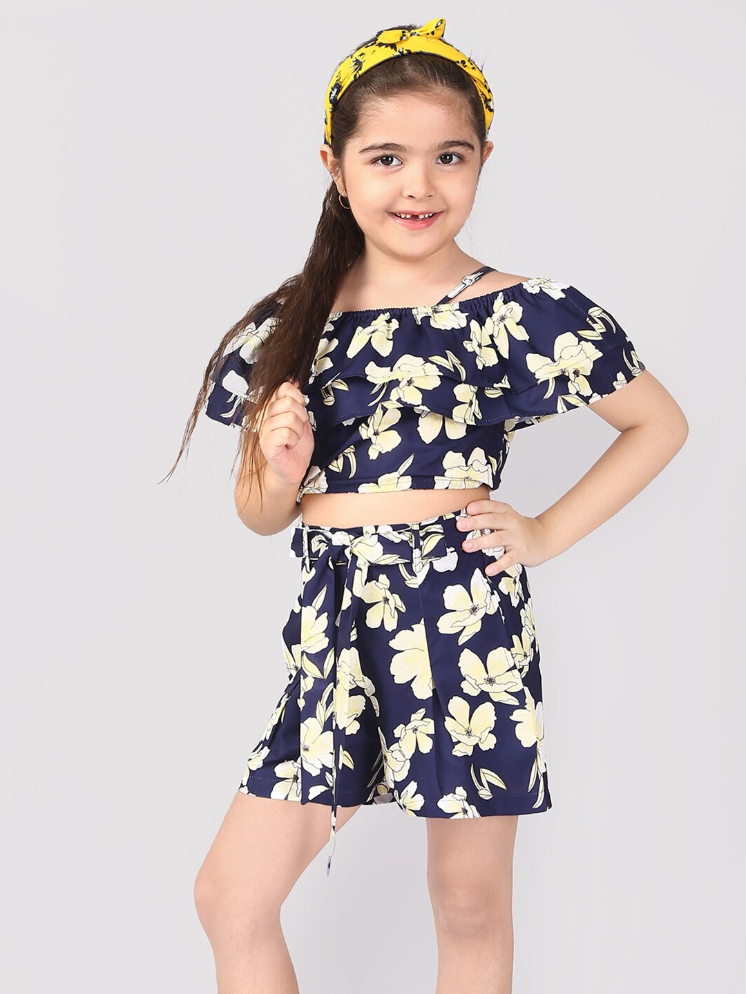 

BAESD Girls Floral Printed Top with Shorts, Navy blue