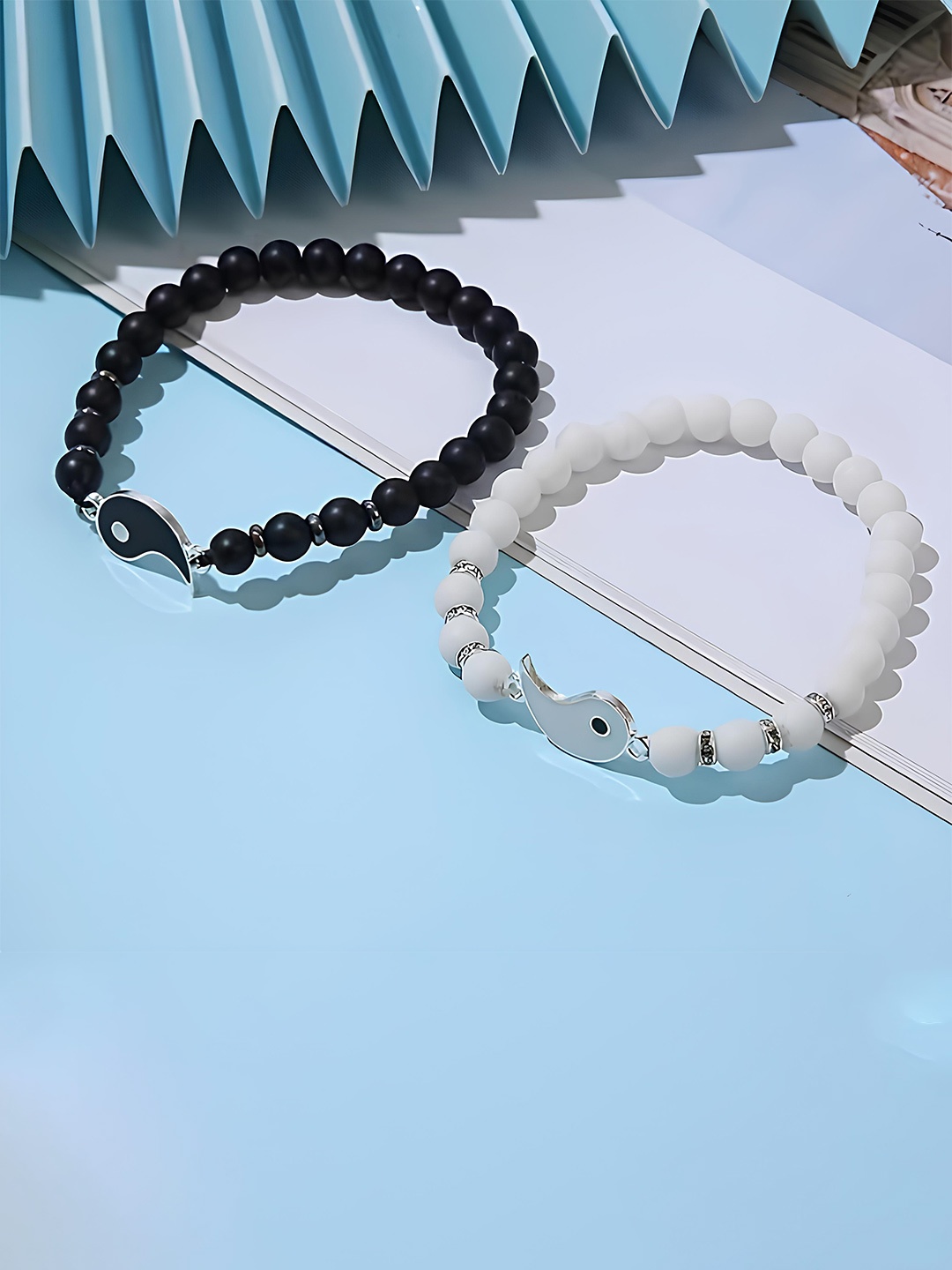 

KARISHMA KREATIONS Set of 2 Beaded Elasticated Yang Bracelets, Black