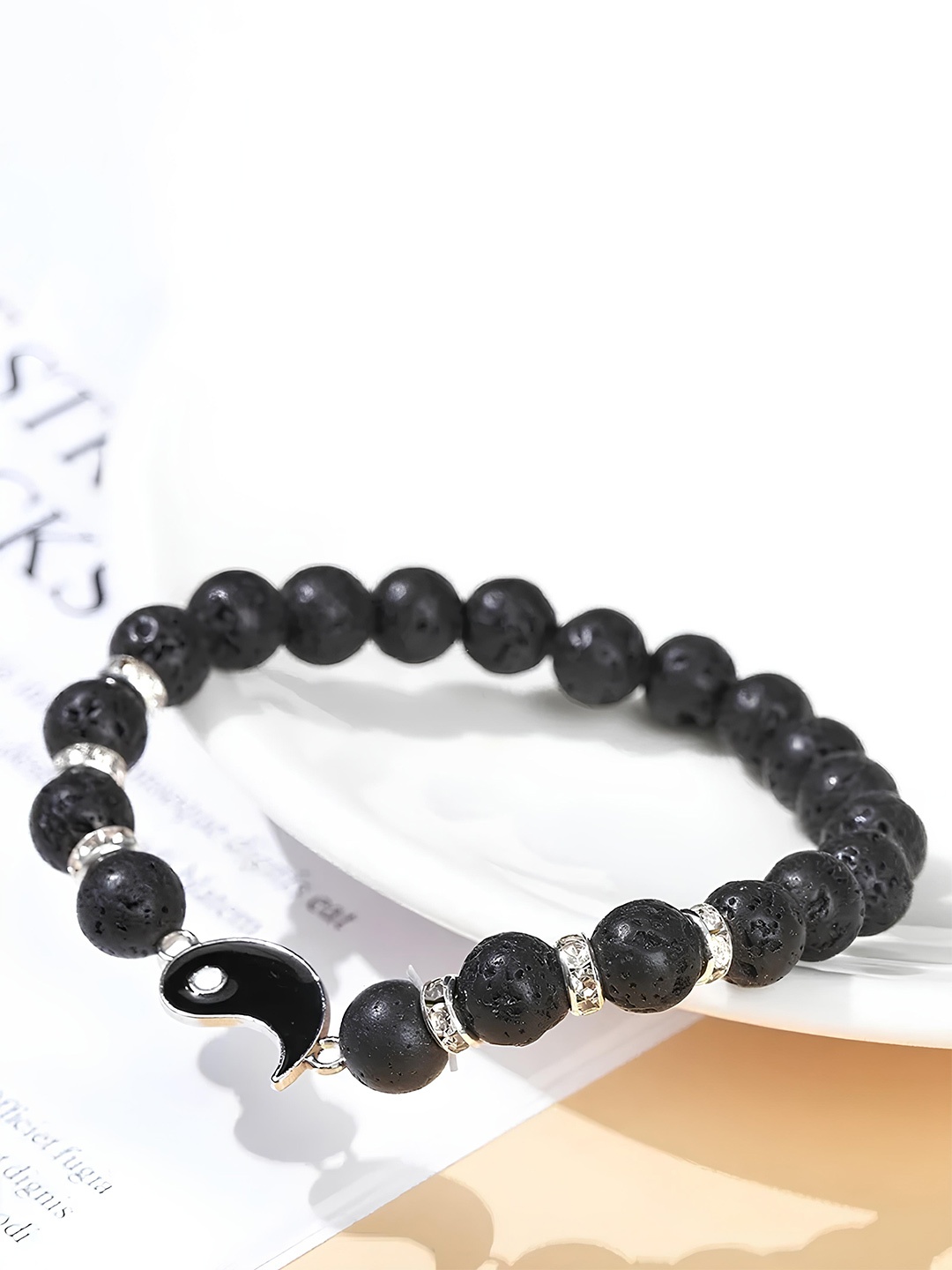 

KARISHMA KREATIONS Set of 2 Beaded Elasticated Yang Bracelets, Black
