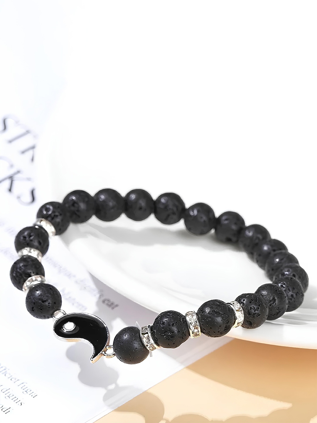 

KARISHMA KREATIONS Set of 2 Beaded Elasticated Yang Bracelets, Black