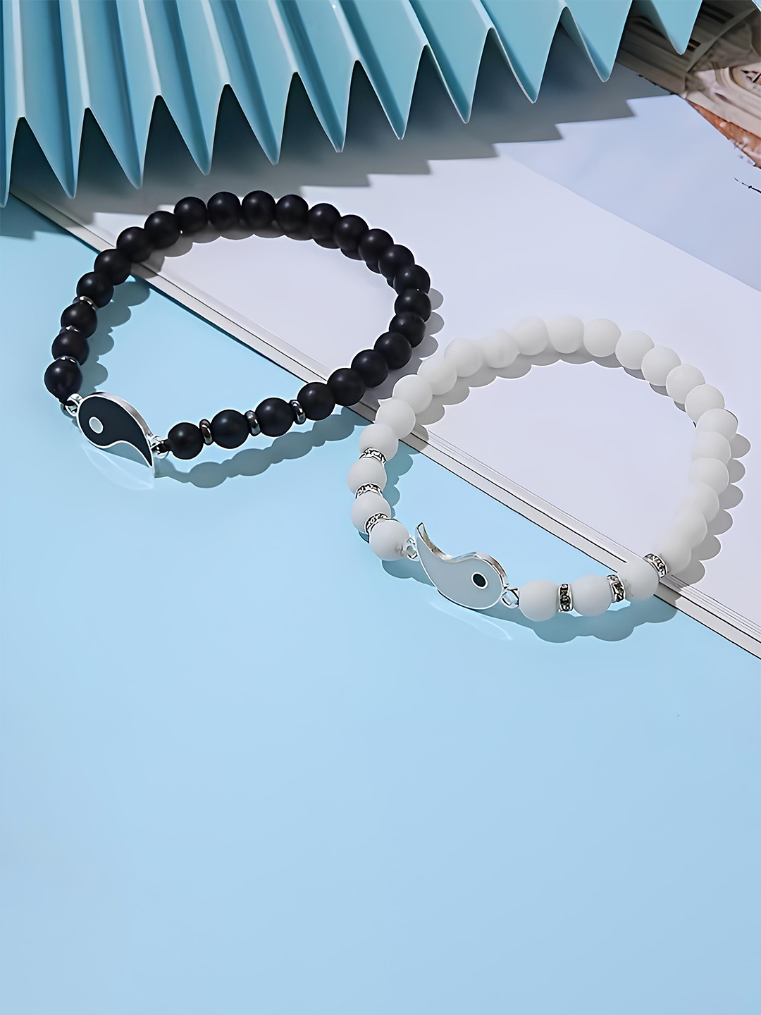 

KARISHMA KREATIONS Unisex Set Of 2 Beaded Elasticated Bracelets, Black