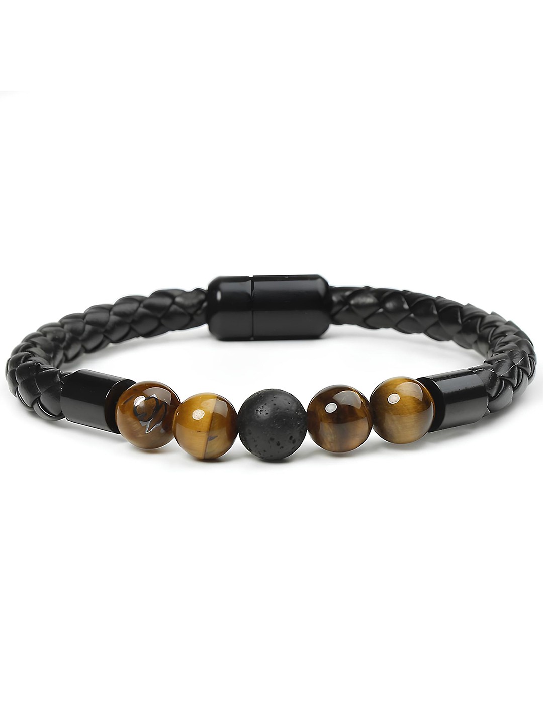 

KARISHMA KREATIONS Unisex Tiger Eye Stone Studded Cuff Bracelet, Black