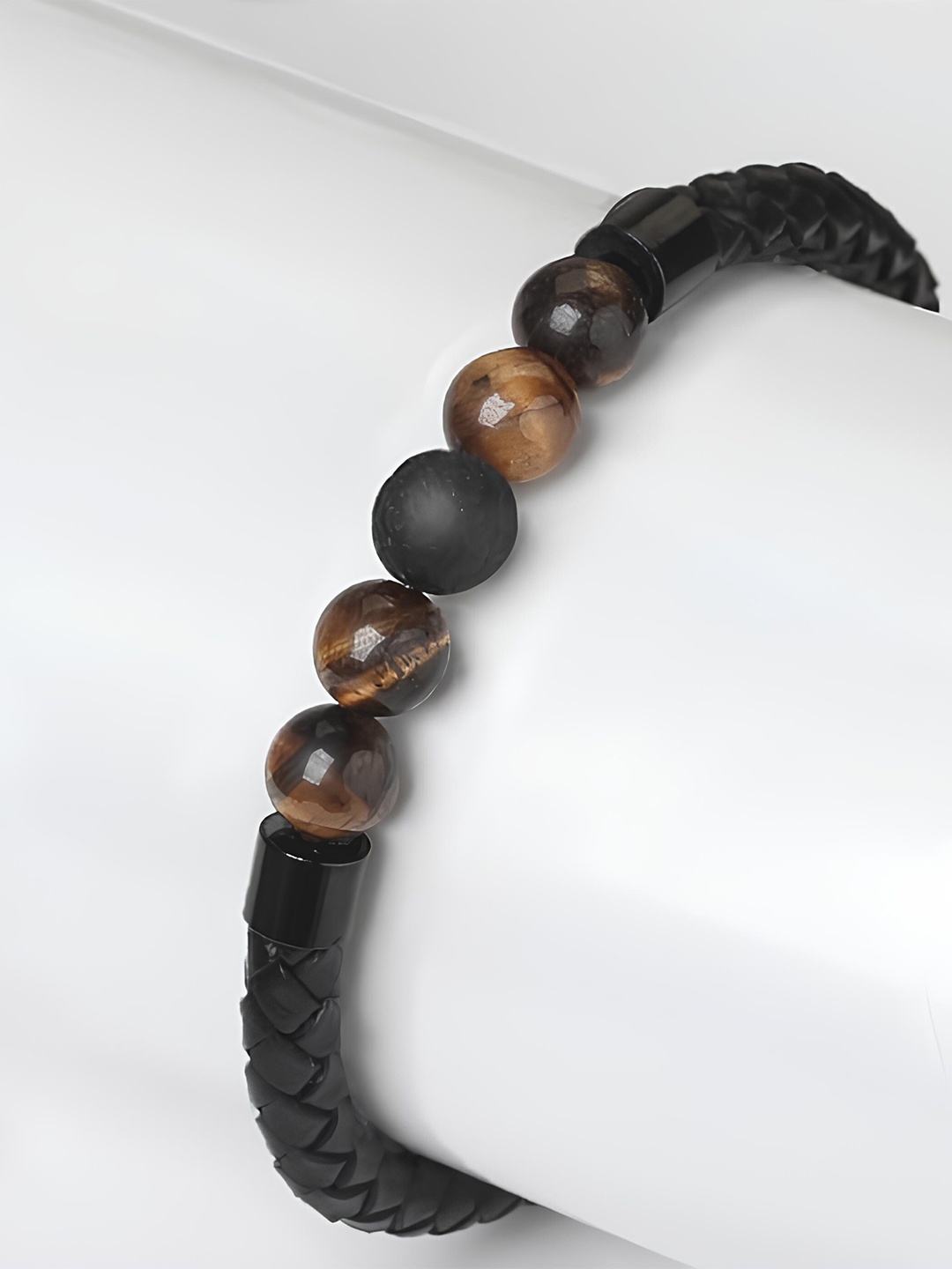 

KARISHMA KREATIONS Unisex Tiger Eye Stone Studded Wraparound Bracelet, Black