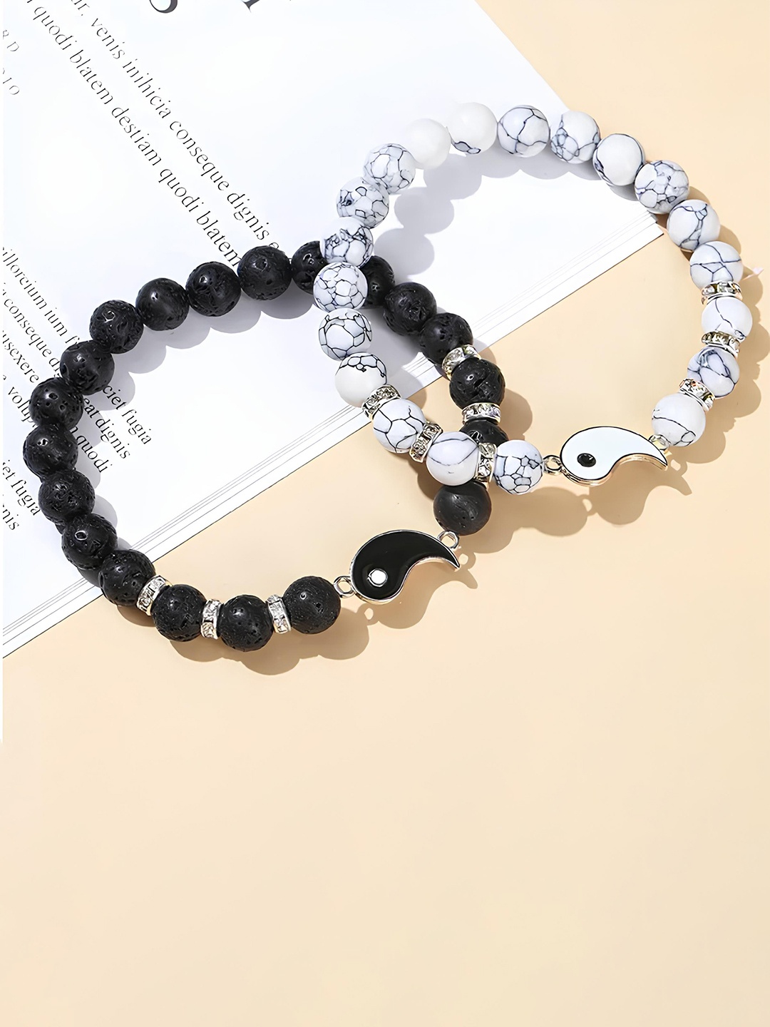 

KARISHMA KREATIONS Unisex Set Of 2 Beaded Elasticated Bracelet, Black