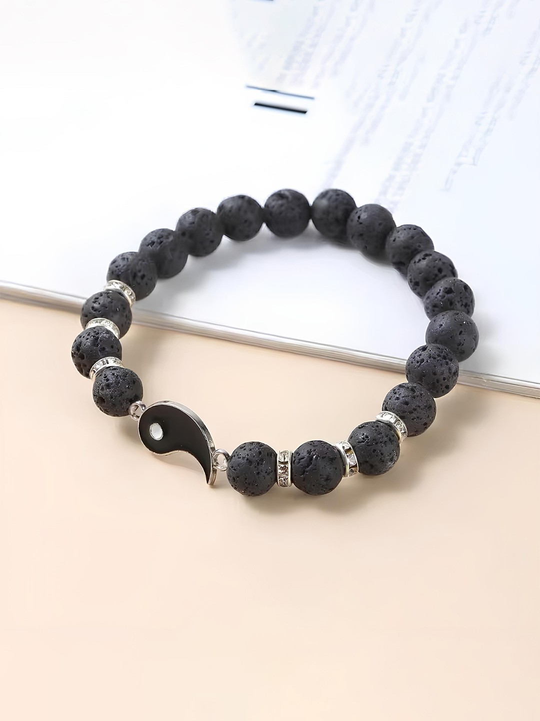 

KARISHMA KREATIONS Set of 2 Beaded Elasticated Yang Bracelets, Black