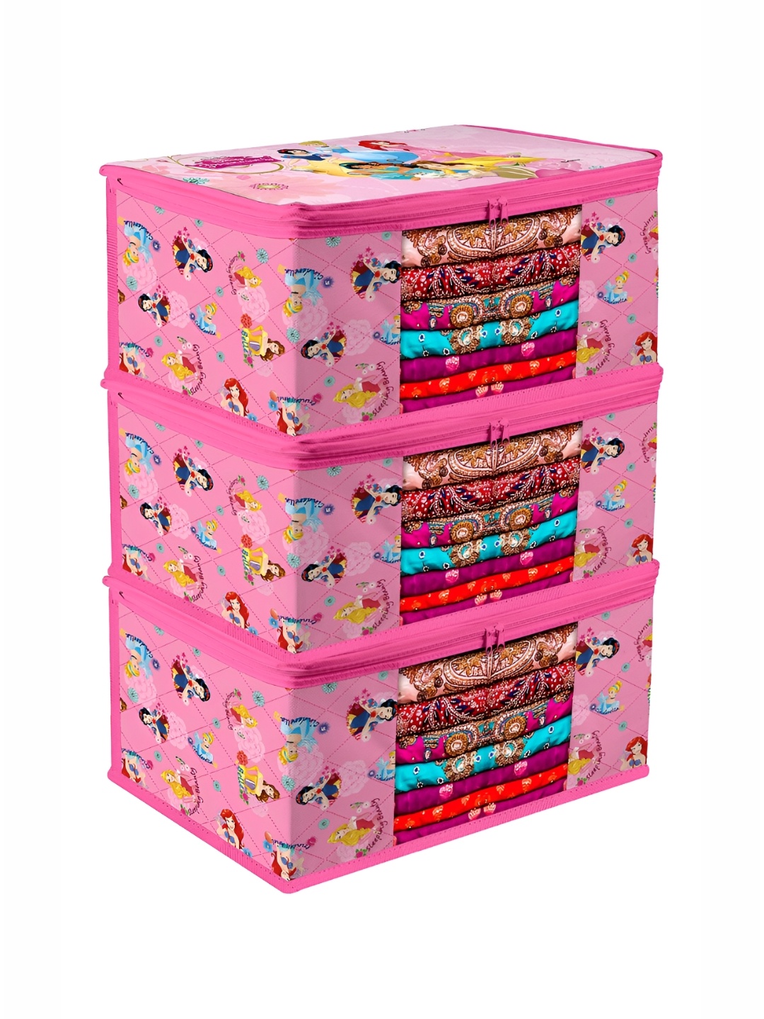 

Kuber Industries Pink & Blue 3 Pieces Printed Reusable Multi-Utility Organisers