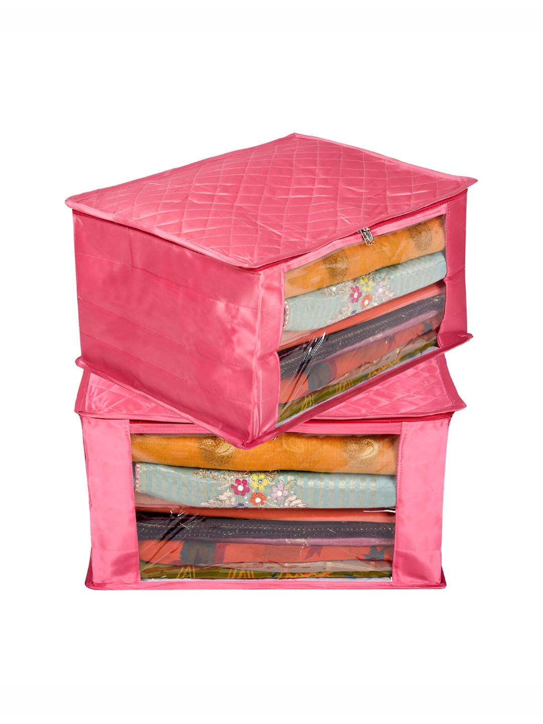 

Kuber Industries Pink 2 Pieces Reusable Zip Closure Saree Storage Bag Organisers
