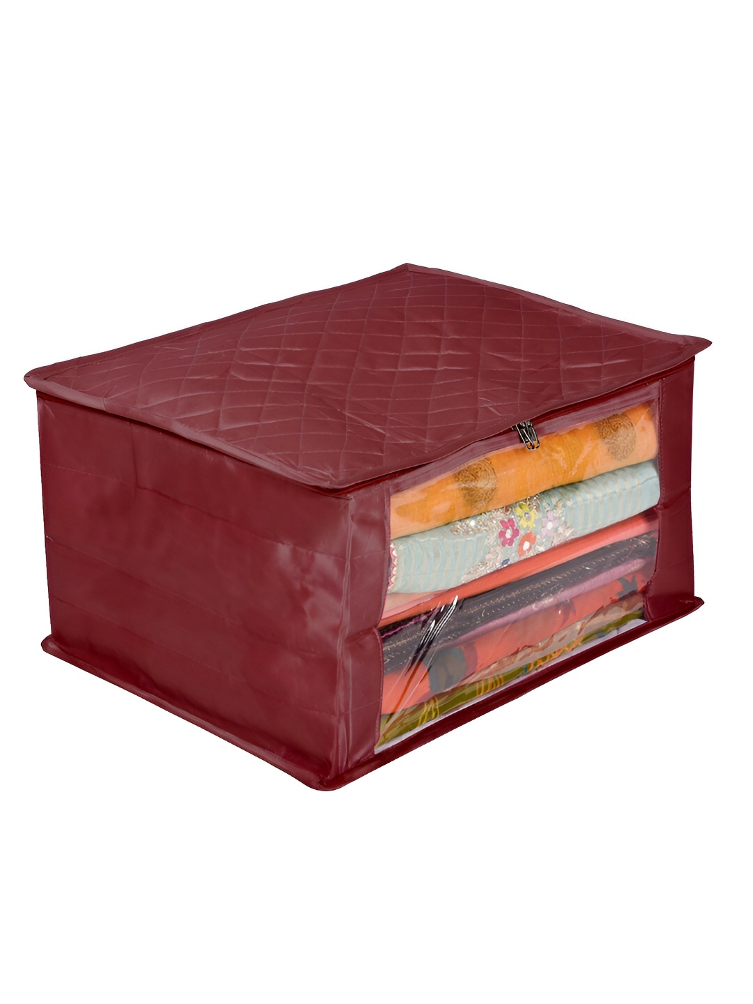 

Kuber Industries Maroon Reusable Zip Closure Saree Storage Bag Organisers