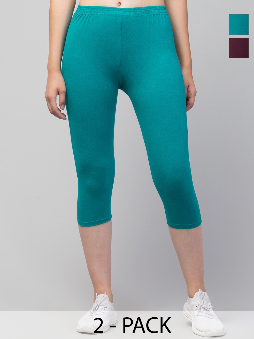 

Apraa & Parma Women Pack Of 2 Skinny Fit Capris, Lime green