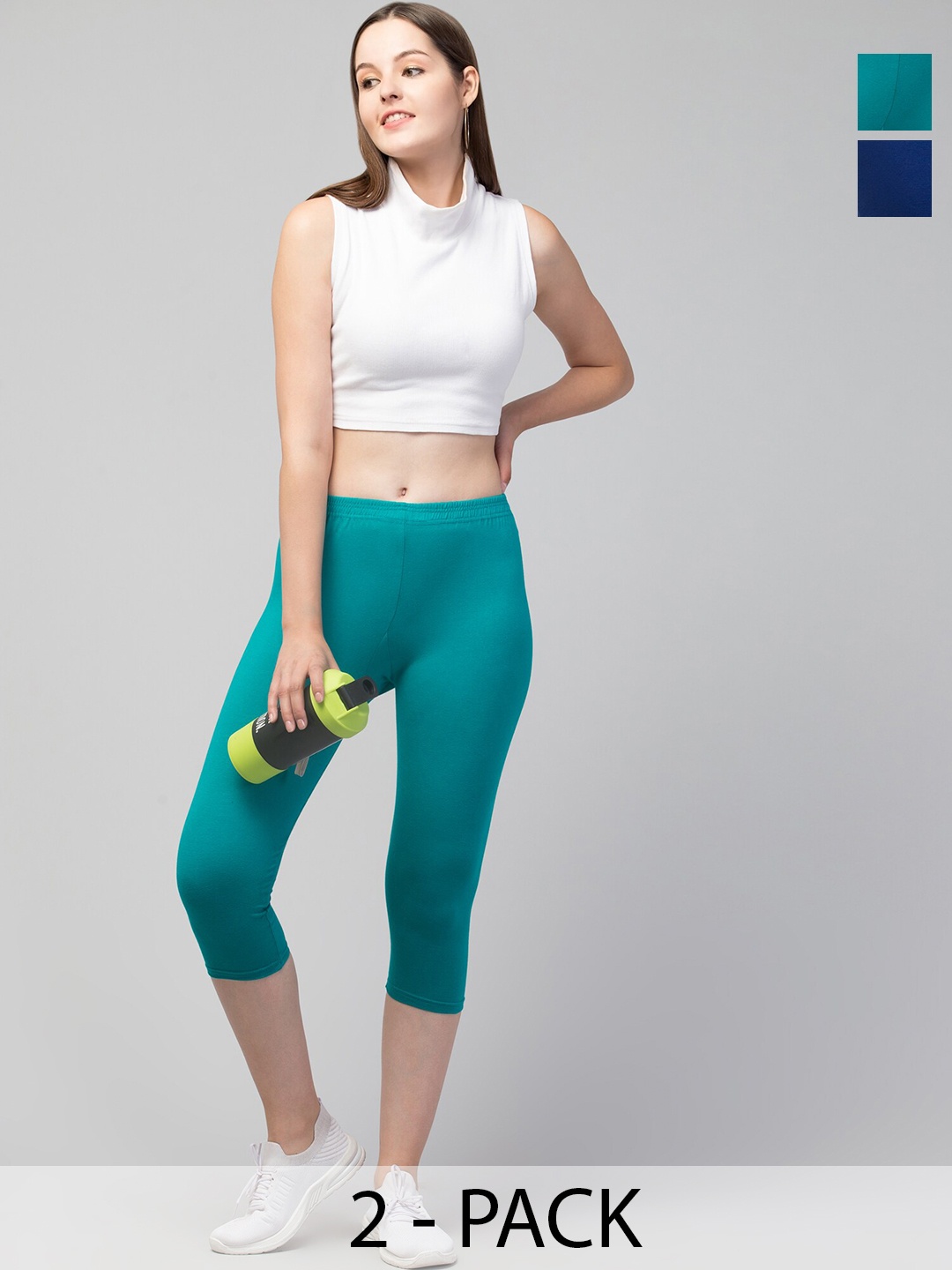 

Apraa & Parma Women Pack Of 2 Skinny Fit Capris, Lime green