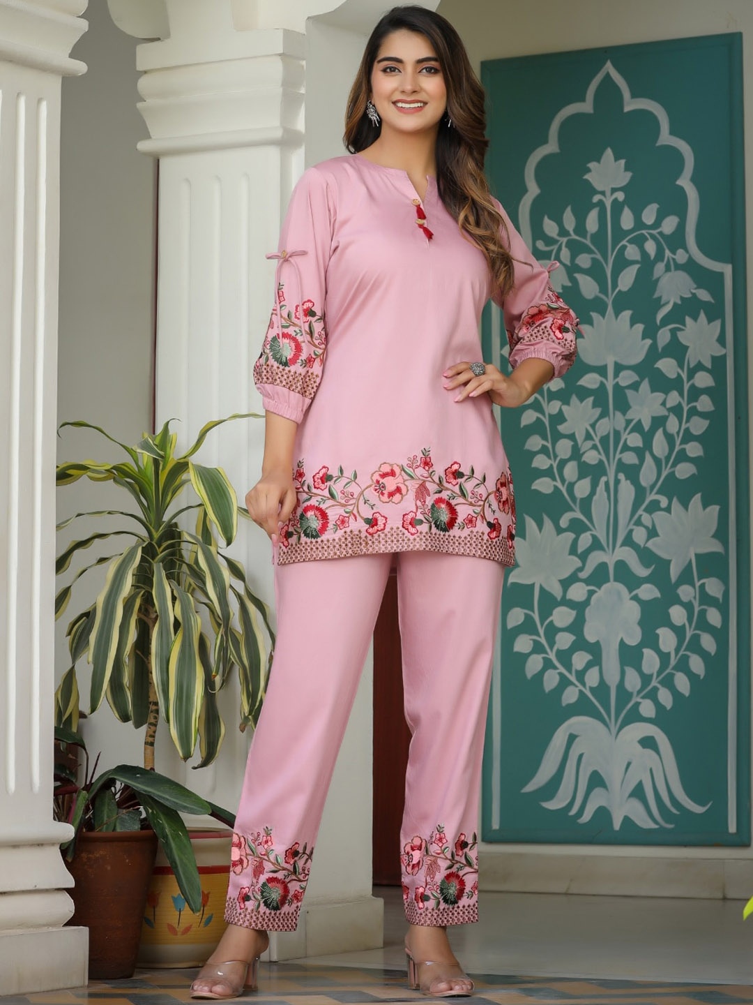 

Aanys Culture Embroidered Viscose Rayon Unstitched Dress Material, Pink
