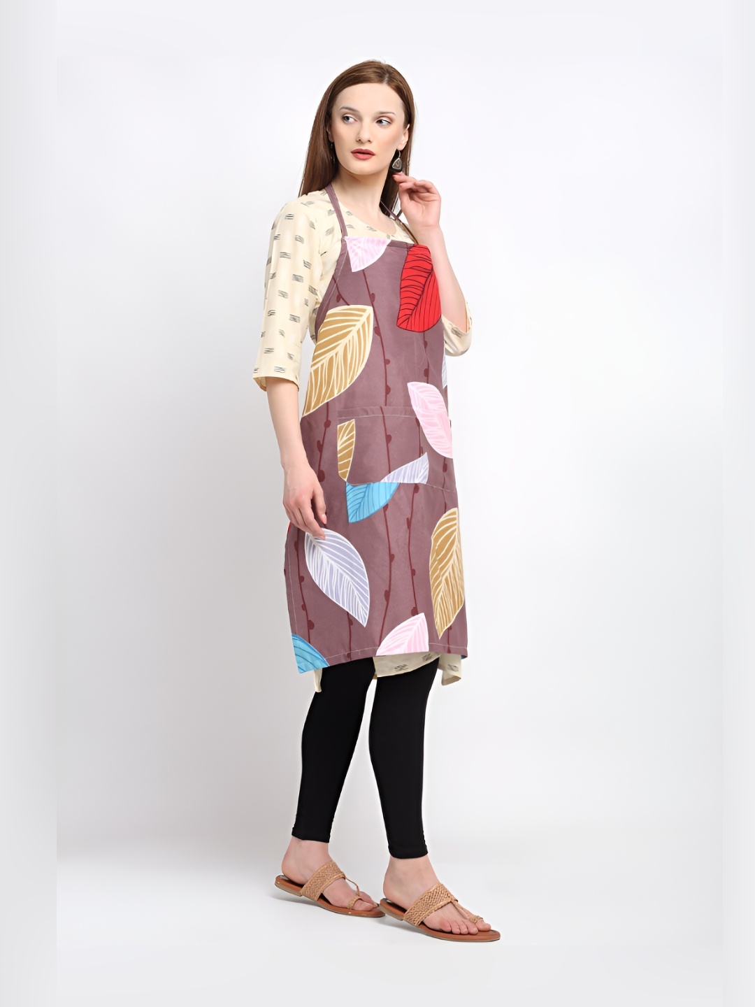 

KLOTTHE Multicolor Printed 300 TC Kitchen Apron, Brown