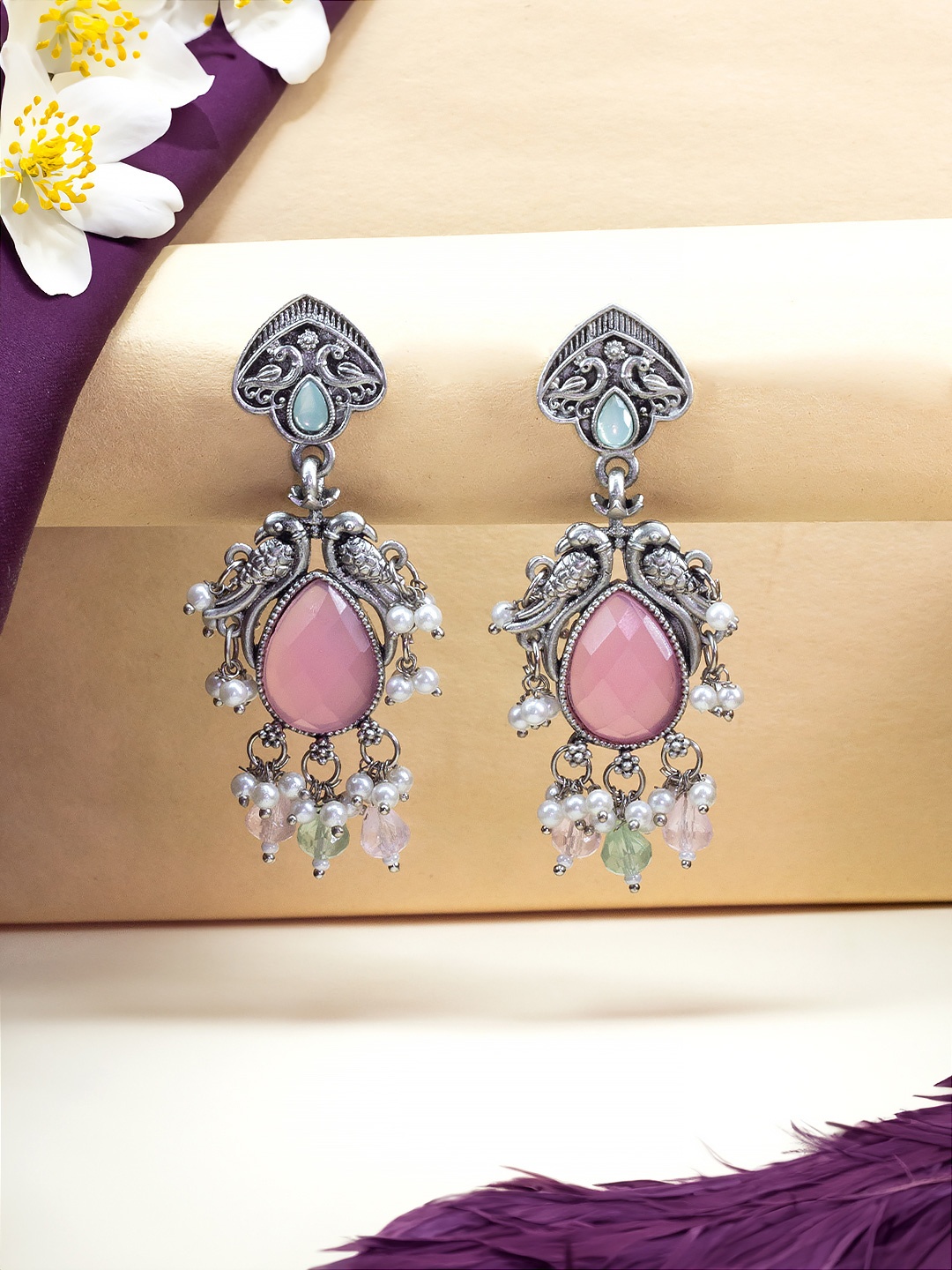

PRIVIU Silver Plated Contemporary Drop Earrings
