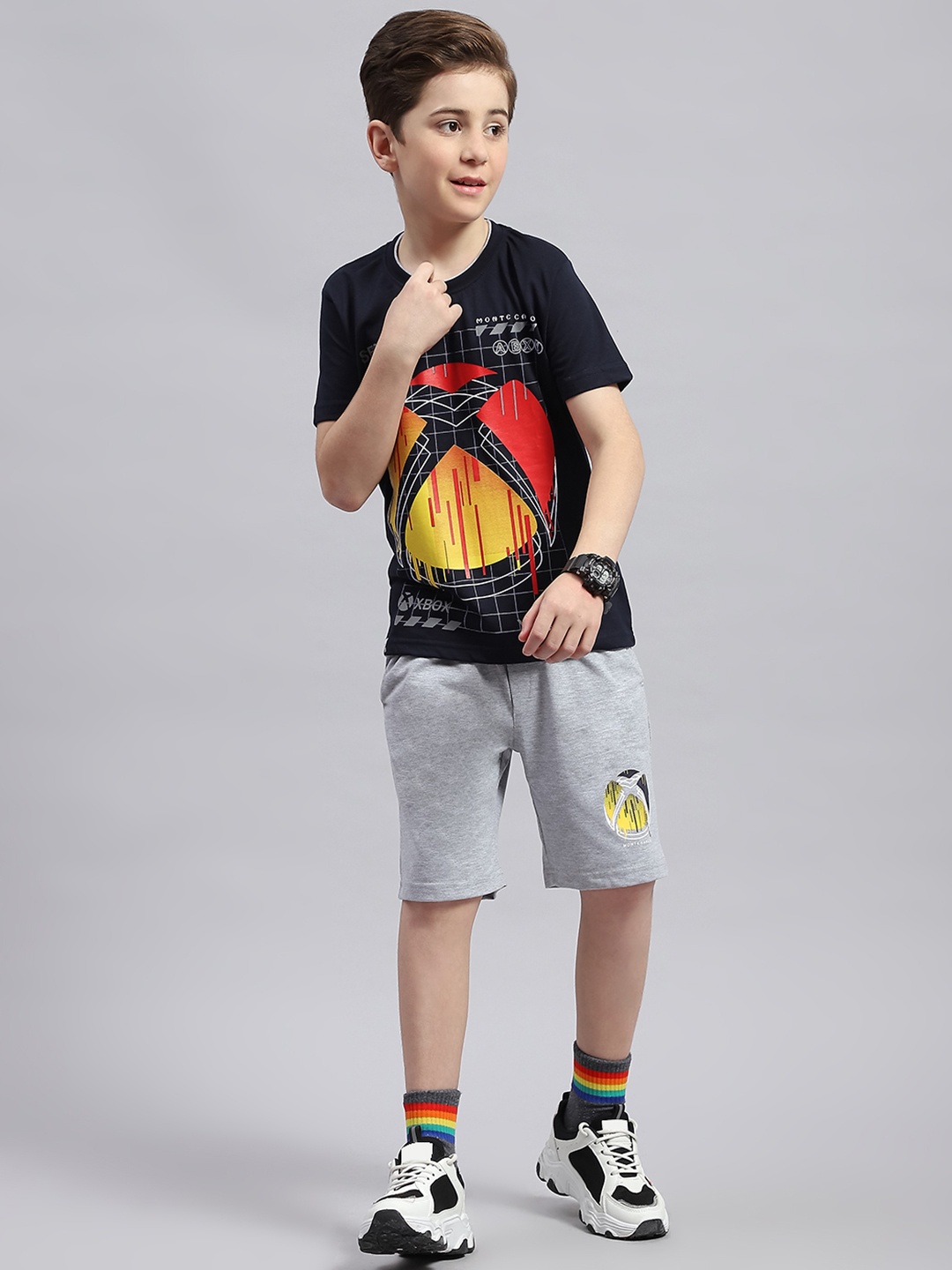 

Monte Carlo Boys Printed Pure Cotton T-shirt with Shorts, Navy blue