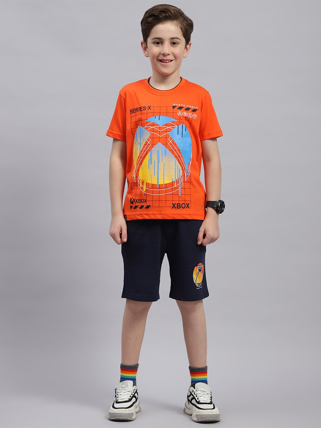 

Monte Carlo Boys Printed Pure Cotton T-shirt with Shorts, Orange