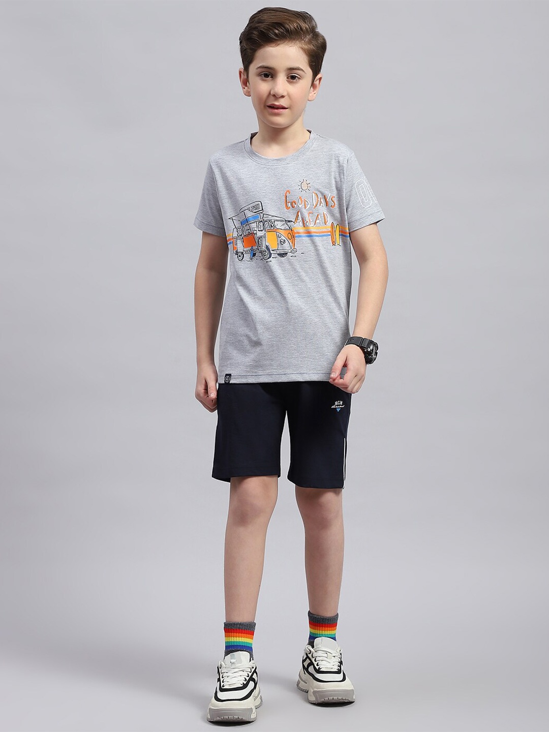 

Monte Carlo Boys Printed Pure Cotton T-shirt with Shorts, Grey