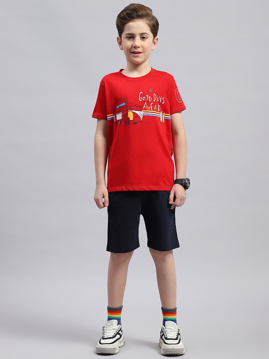 

Monte Carlo Boys Printed Pure Cotton T-shirt with Shorts, Navy blue