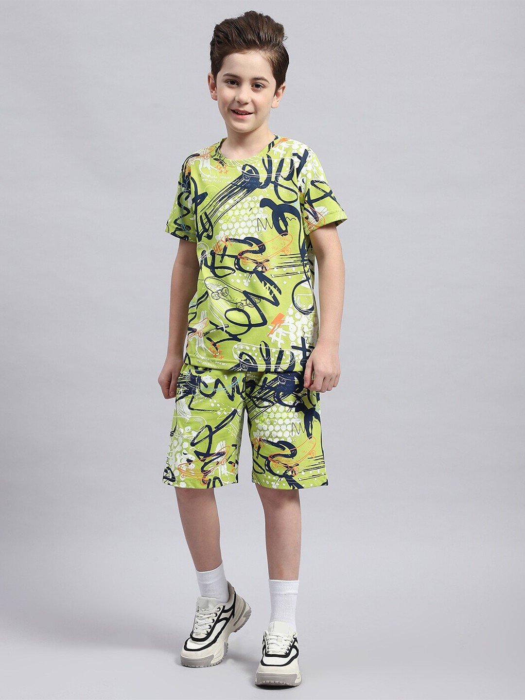 

Monte Carlo Boys Printed Pure Cotton T-shirt with Shorts, Green