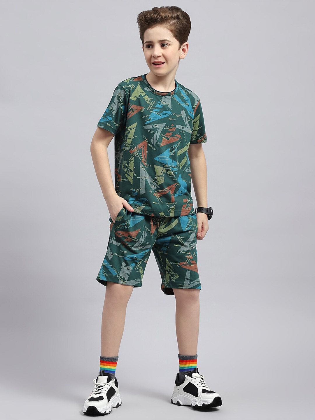 

Monte Carlo Boys Abstract Printed Pure Cotton T-shirt with Shorts, Red
