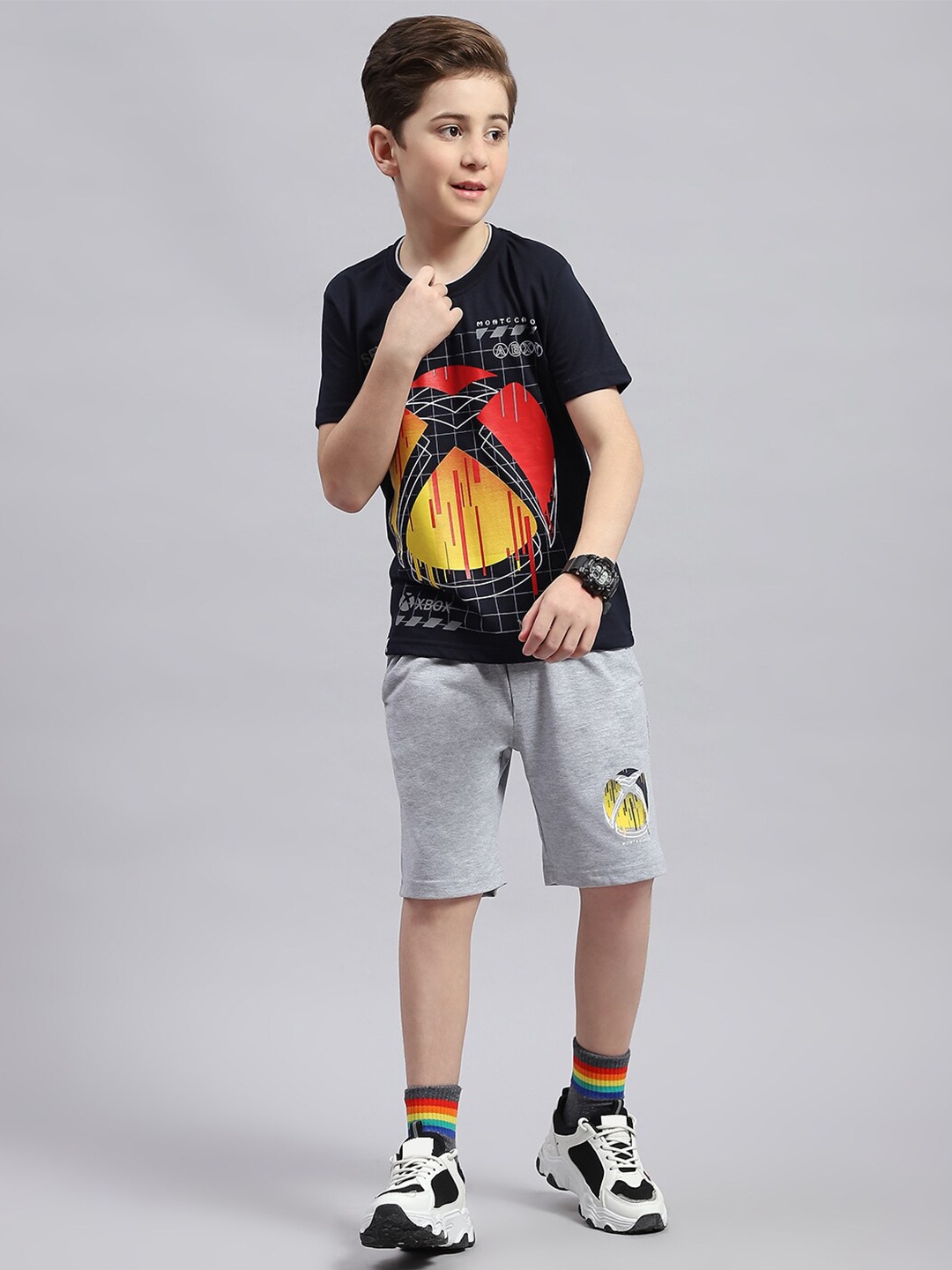 

Monte Carlo Boys Printed Pure Cotton T-shirt with Shorts, Grey