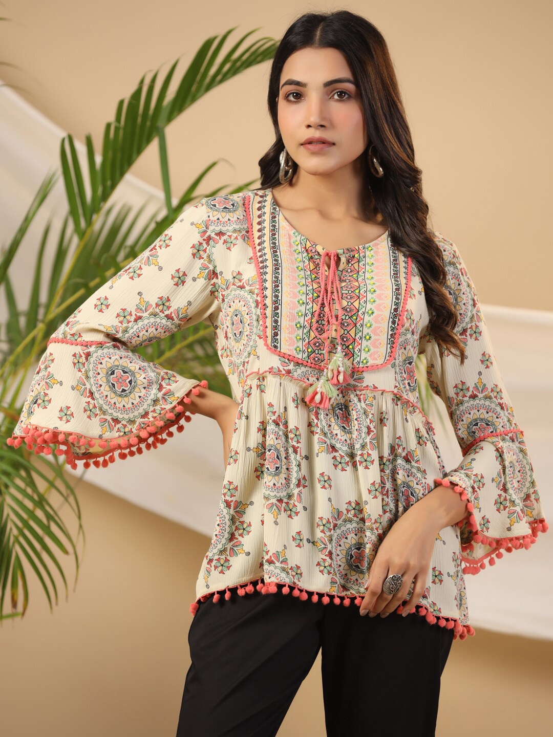 

Juniper Floral Printed Tie-Up Neck Tunic, Green