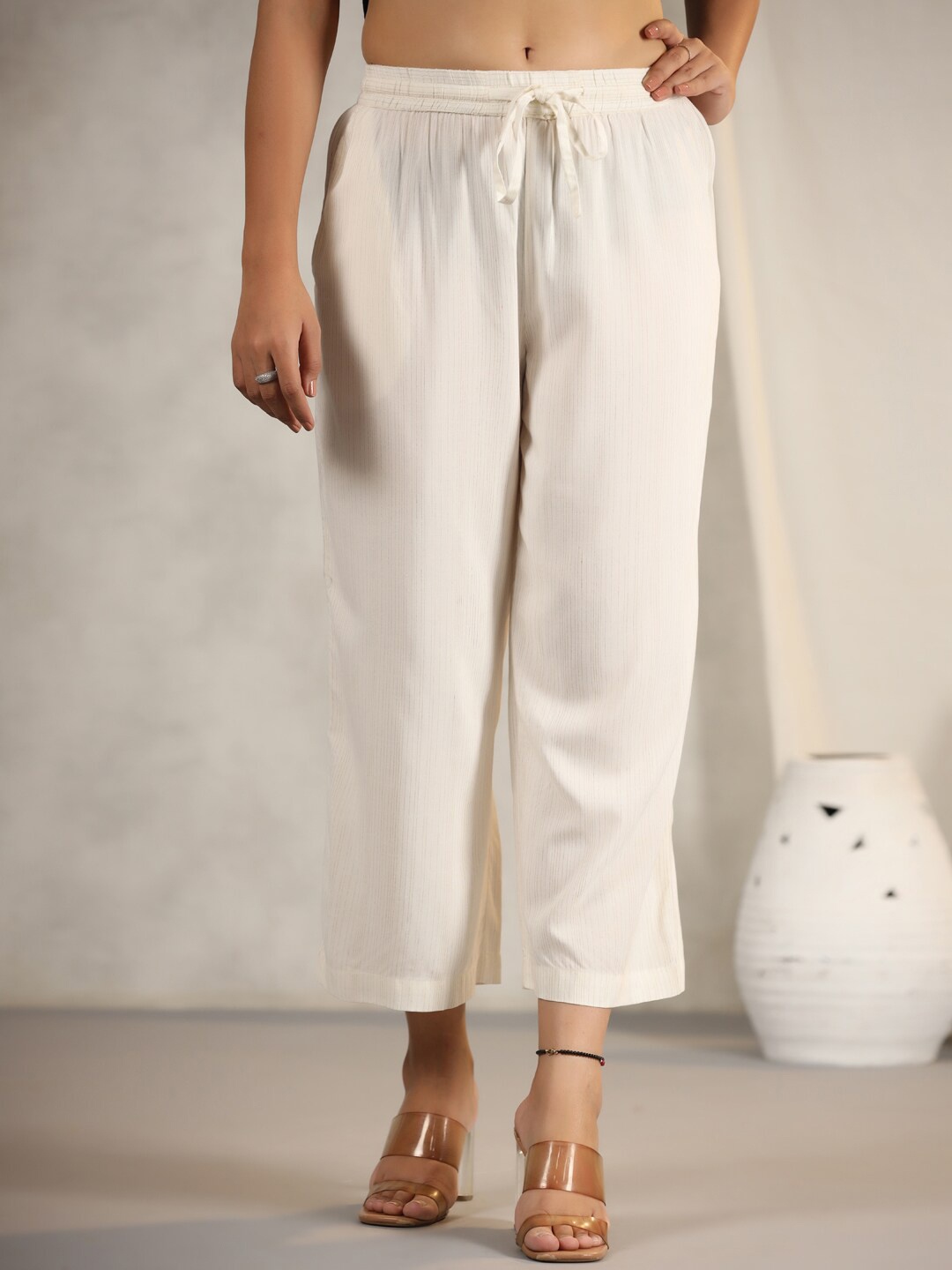 

Juniper Women Striped Straight Palazzos, White