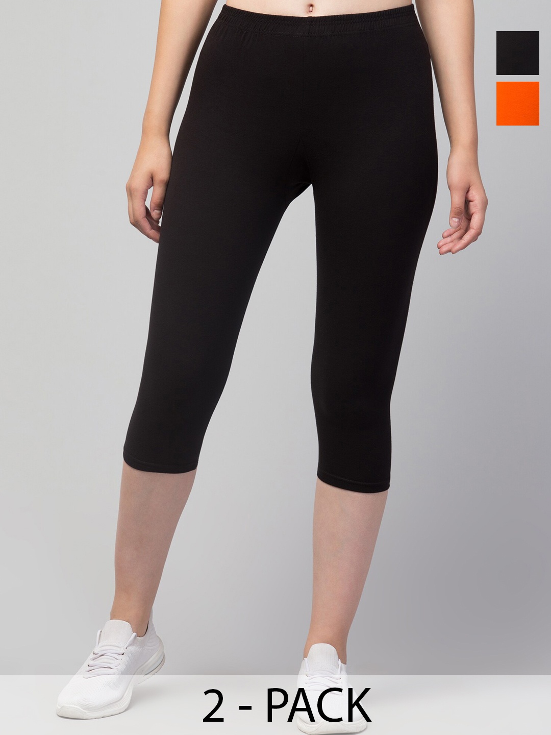 

Apraa & Parma Women Pack Of 2 Mid-Rise Skinny Fit Capris, Orange