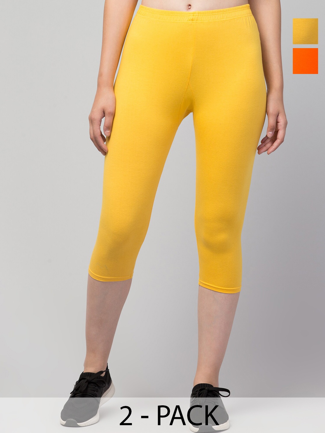 

Apraa & Parma Women Pack Of 2 Mid-Rise Skinny Fit Capris, Orange