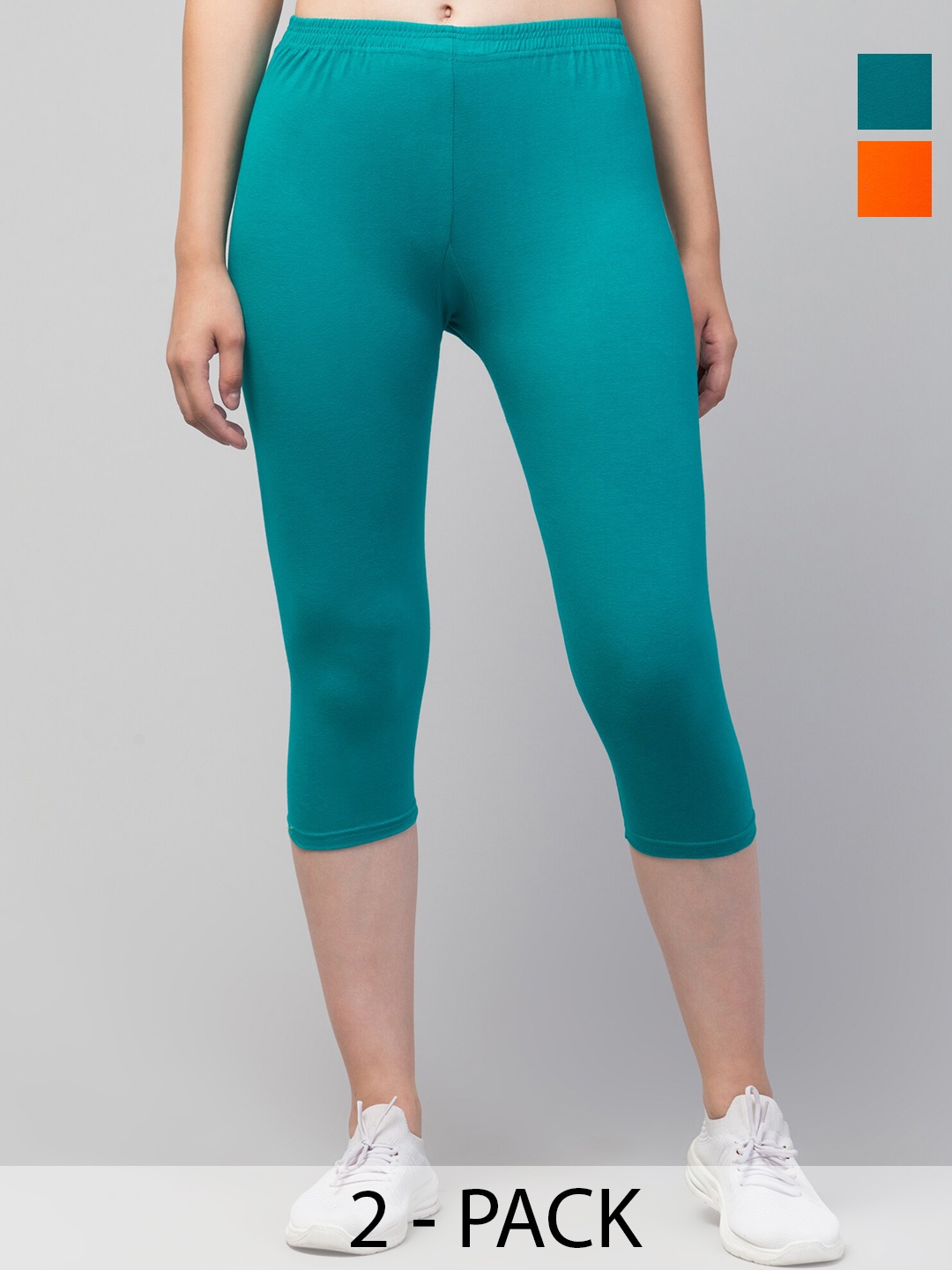 

Apraa & Parma Women Pack Of 2 Mid-Rise Skinny Fit Capris, Orange
