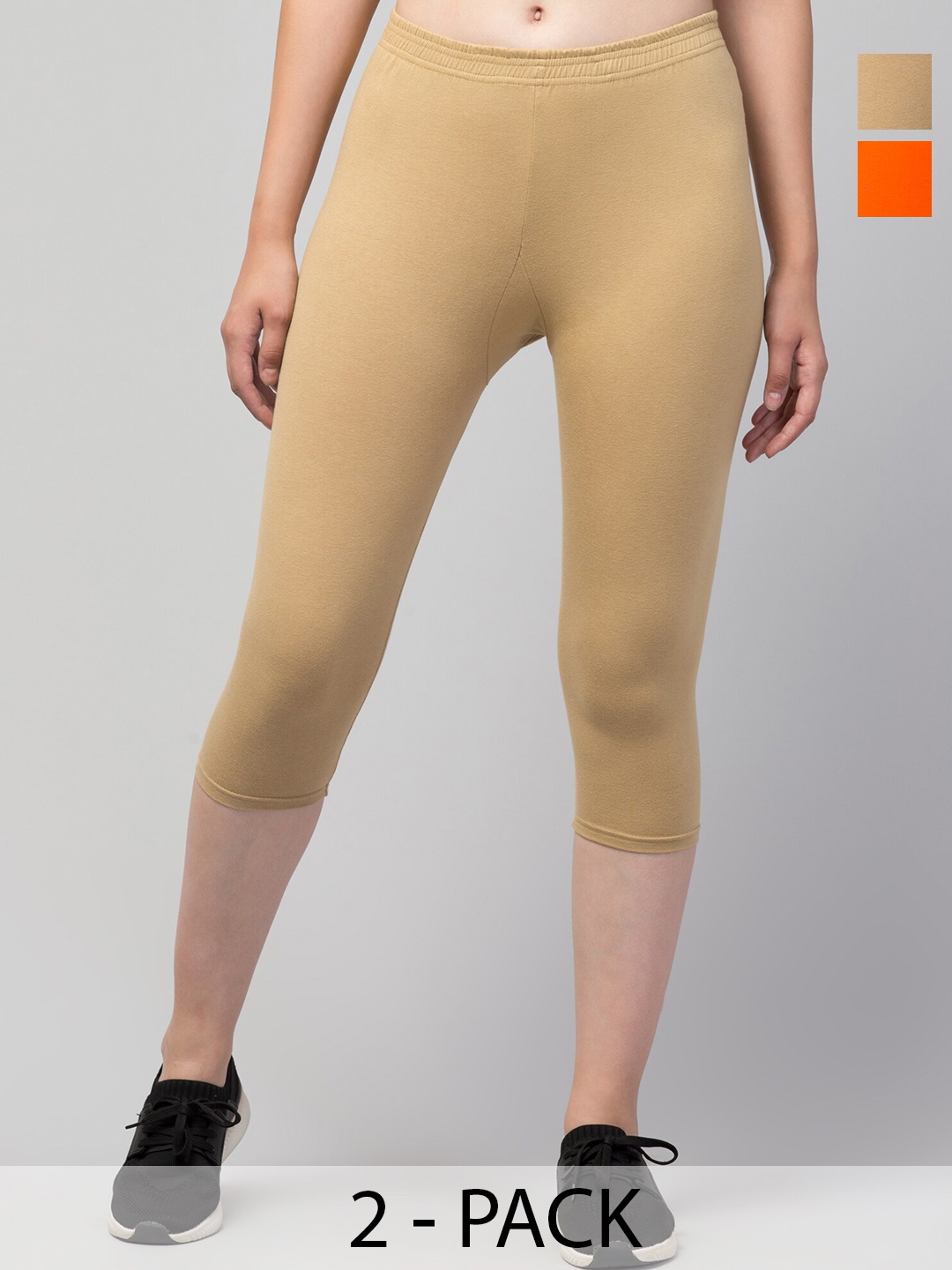 

Apraa & Parma Pack Of 2 Women Mid-Rise Skinny Fit Capris, Orange