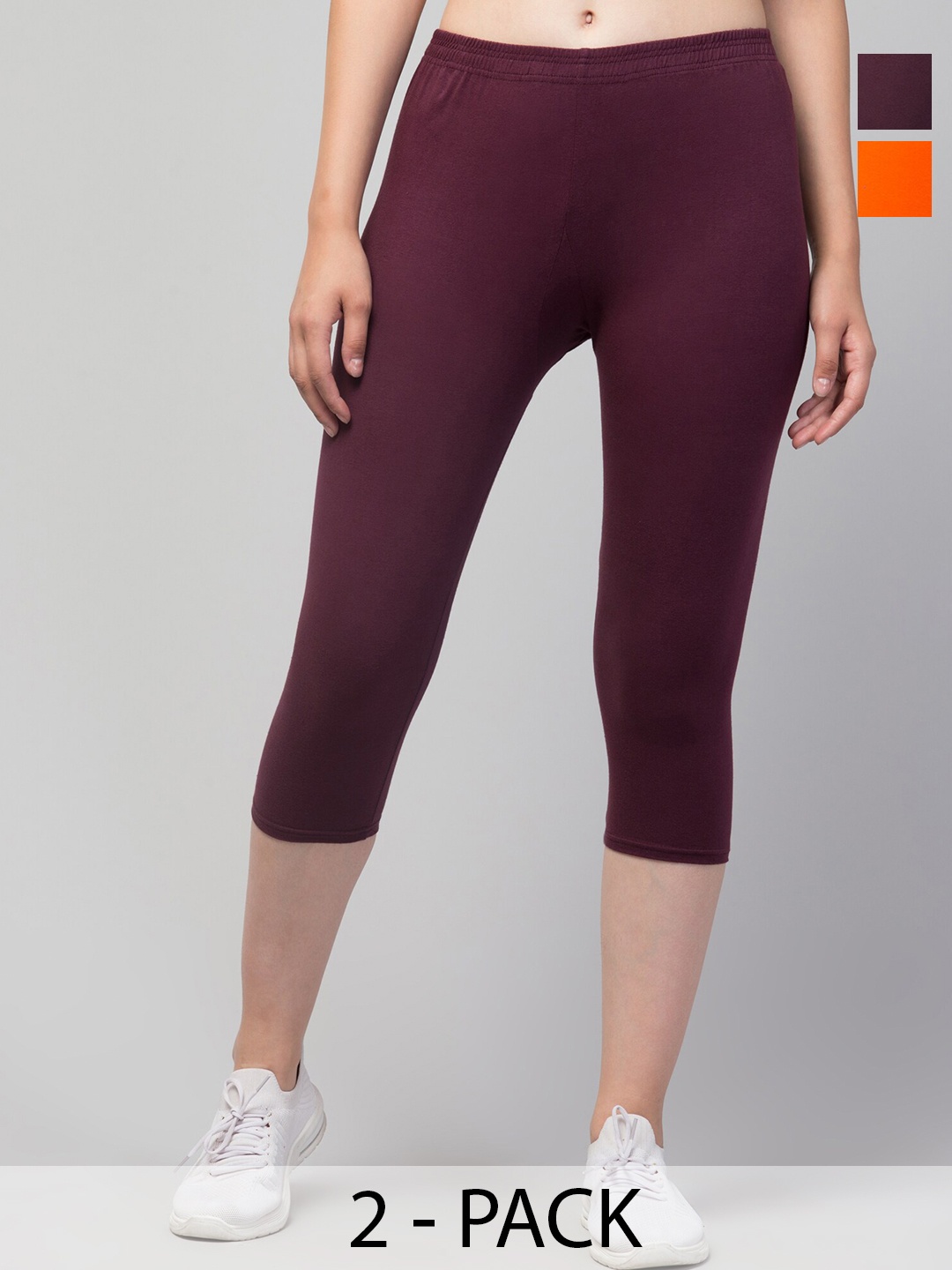 

Apraa & Parma Women Pack Of 2 Skinny Fit Capris, Orange