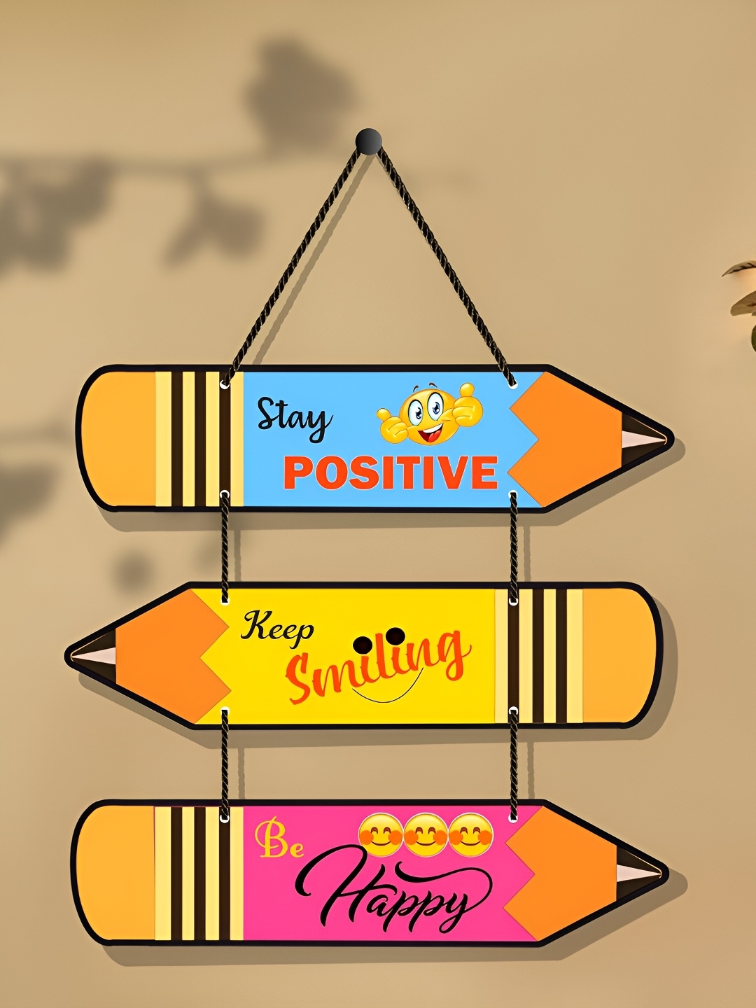 Home Delight Yellow & Pink Stay Positive Printed Hanging Wall Decor