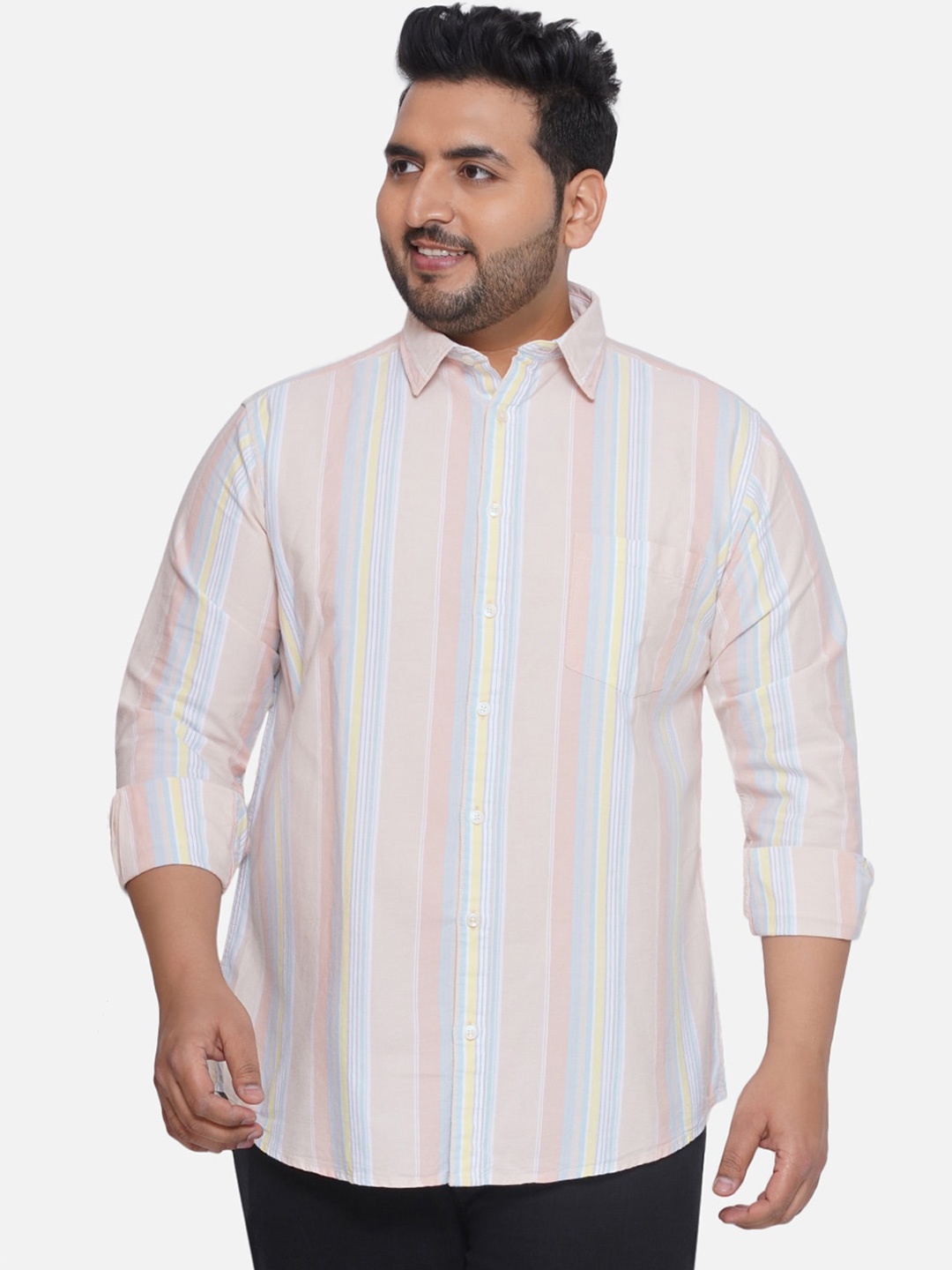 

Santonio Men Plus Size Classic Striped Casual Shirt, Pink