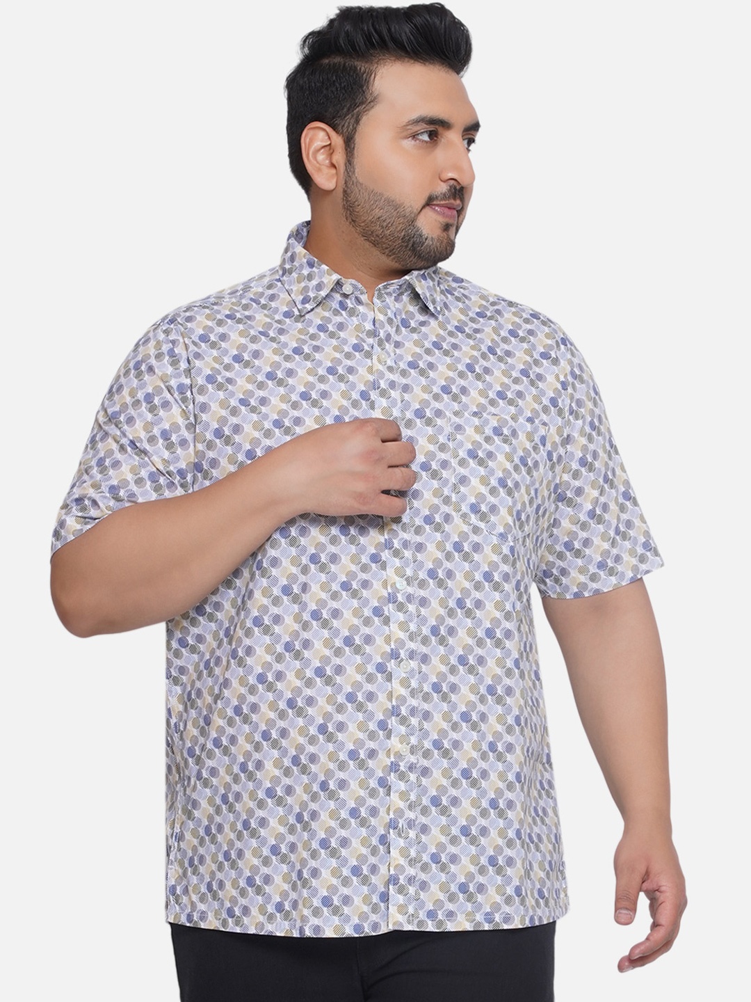 

Santonio Men Plus Size Classic Printed Spread Collar Casual Shirt, Blue