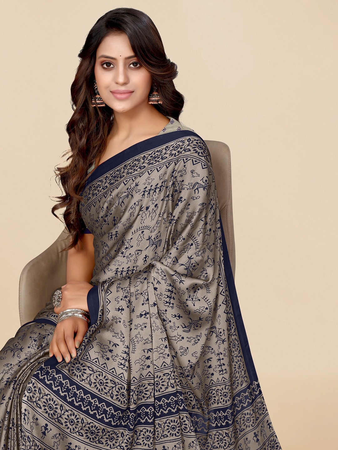 

KALINI Warli Printed Saree, Beige