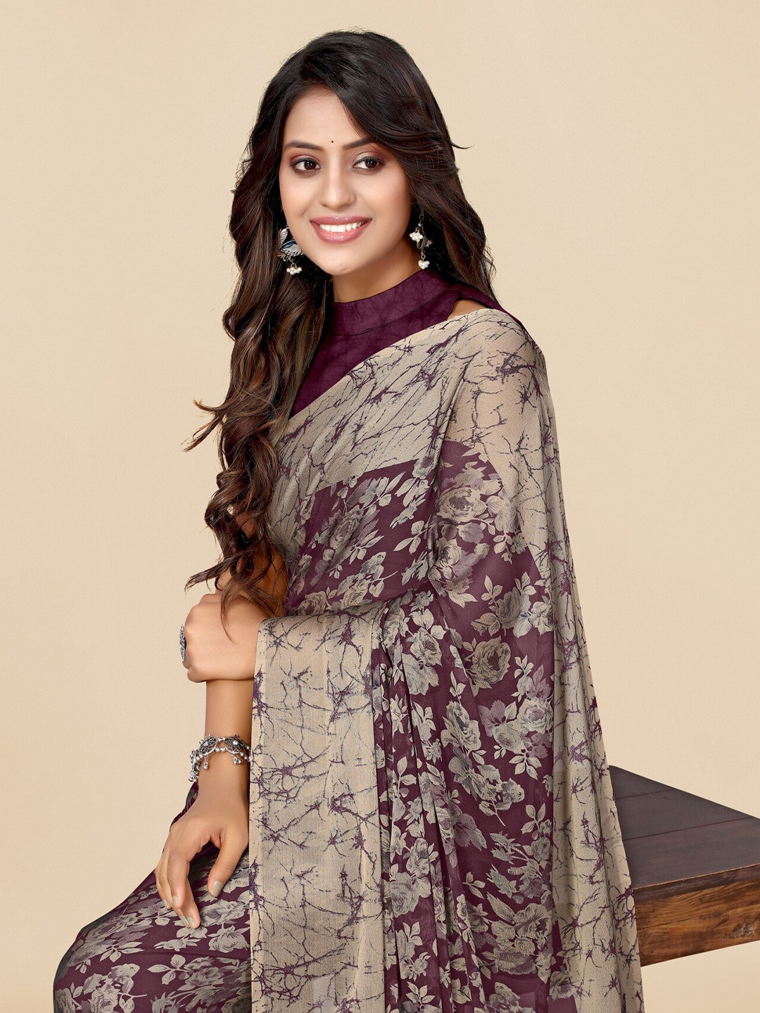 

KALINI Abstract Printed Saree, Purple