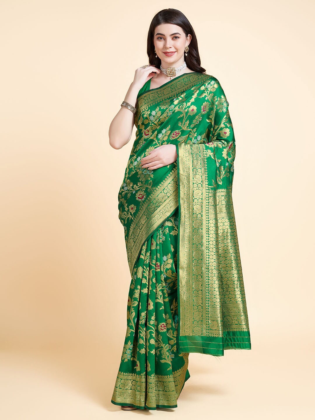 

RAJ DHARMA SILK Woven Design Zari Kanjivaram Silk Saree, Green