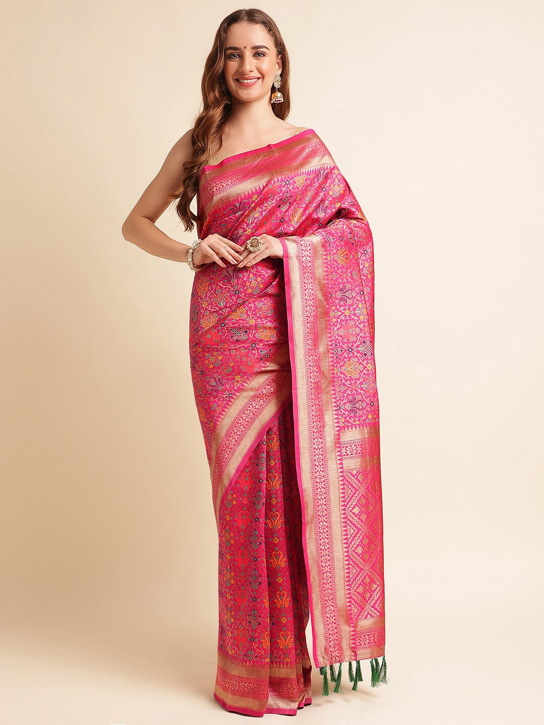 

RAJ DHARMA SILK Woven Design Zari Art Silk Mysore Silk Saree, Pink