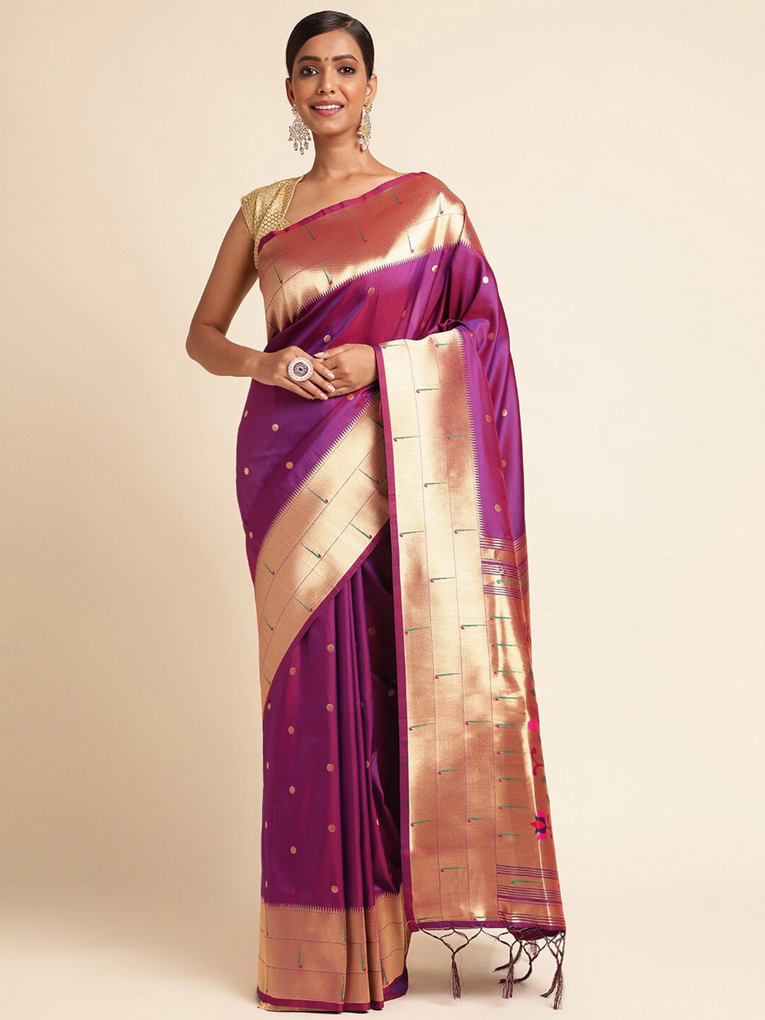

RAJ DHARMA SILK Woven Design Zari Art Silk Paithani Saree, Purple