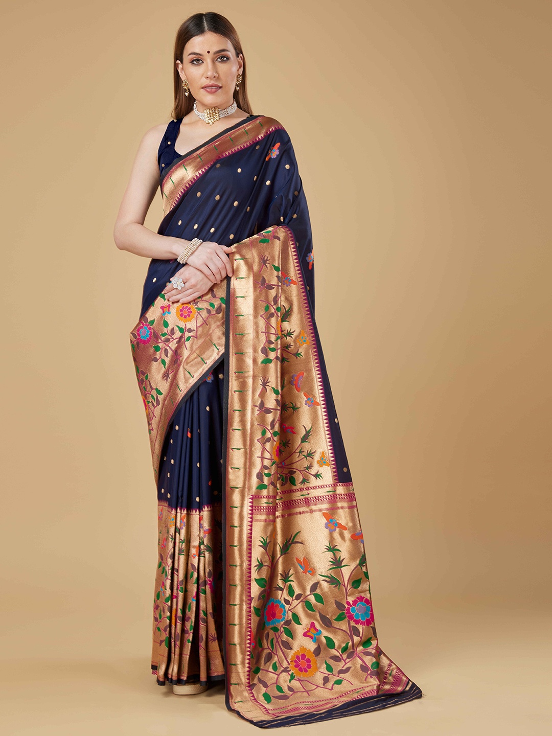 

RAJ DHARMA SILK Woven Design Zari Art Silk Paithani Saree, Black