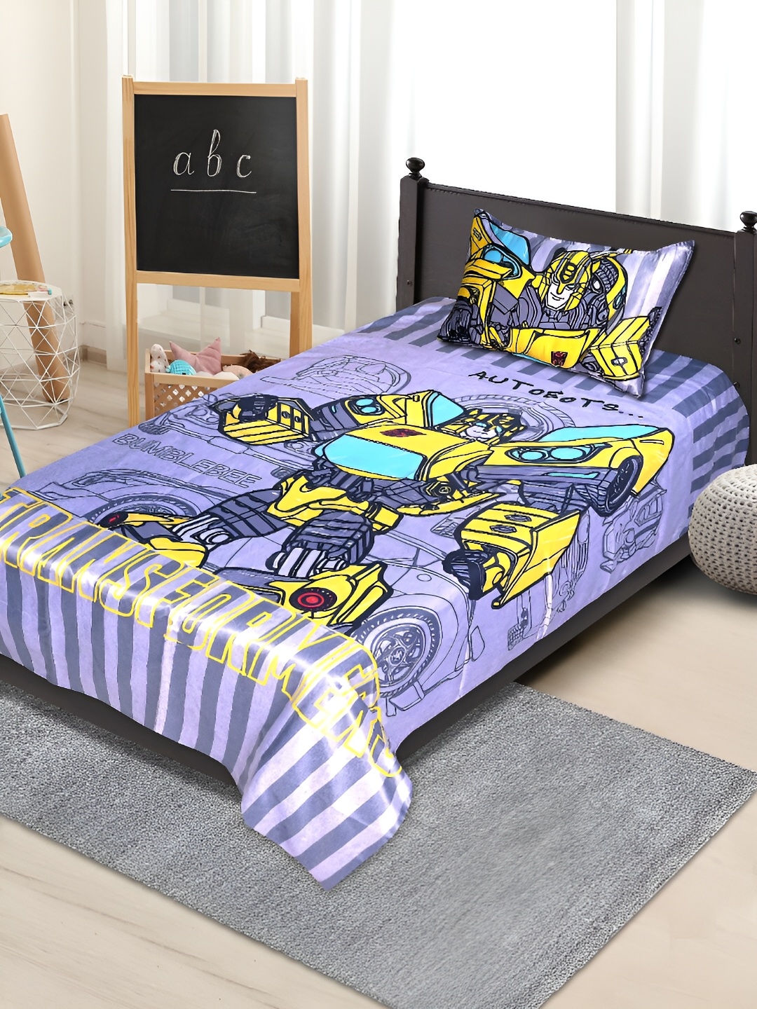 

Saral Home Grey & Yellow Cartoon Characters 104 TC Single Bedsheet with 1 Pillow Covers