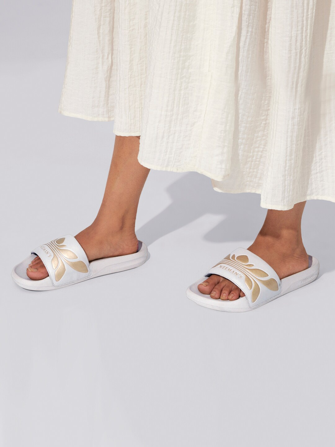 

NEEMANS Women Printed Sliders, Off white