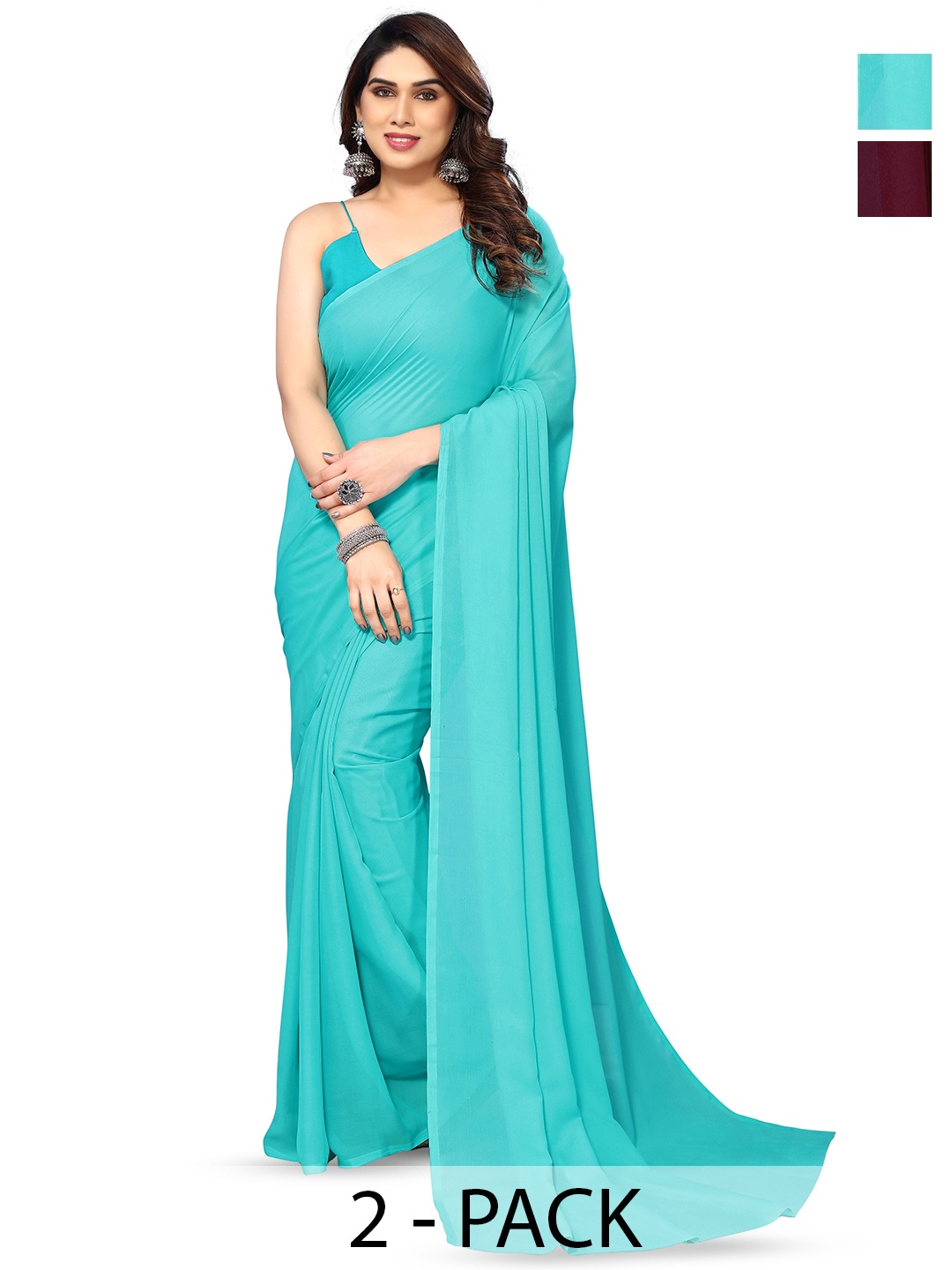 

ANAND SAREES Selection Of 2 Georgette Sarees, Blue