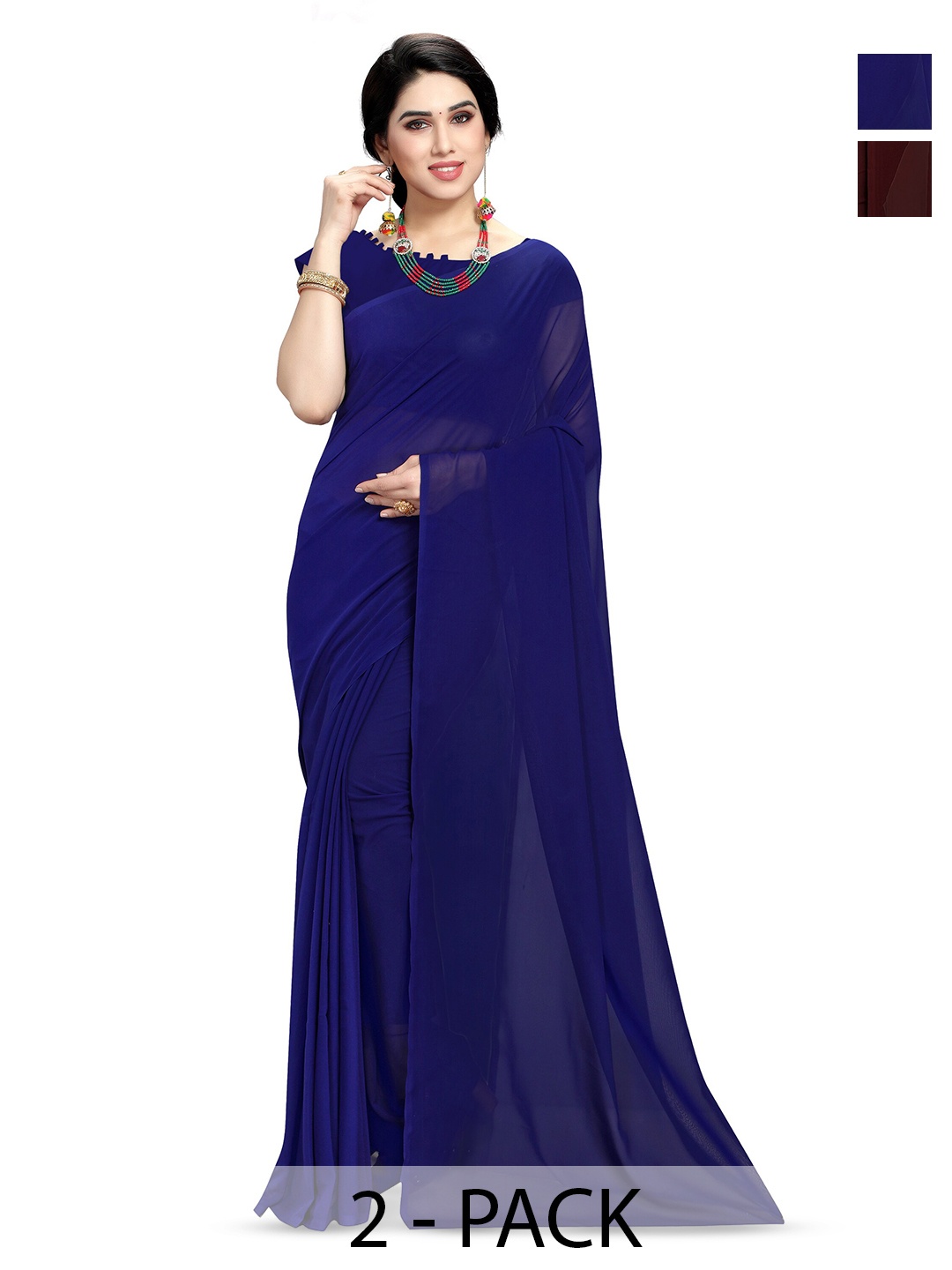 

ANAND SAREES Selection Of 2 Georgette Sarees, Blue