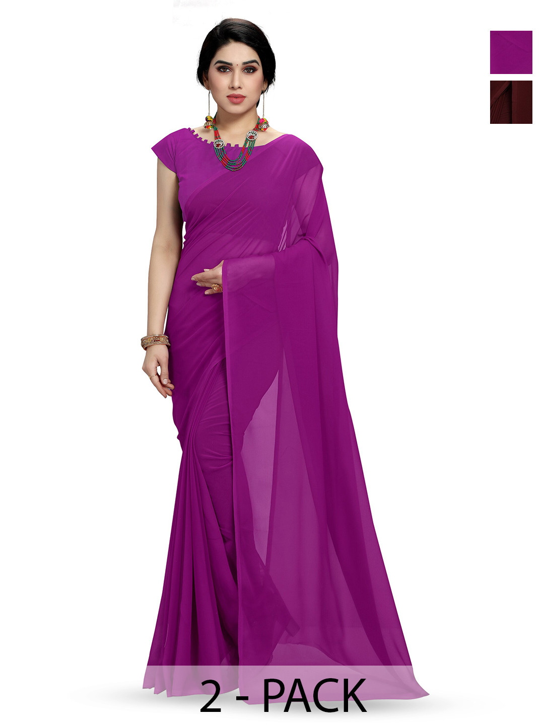 

ANAND SAREES Selection Of 2 Poly Georgette Sarees, Purple