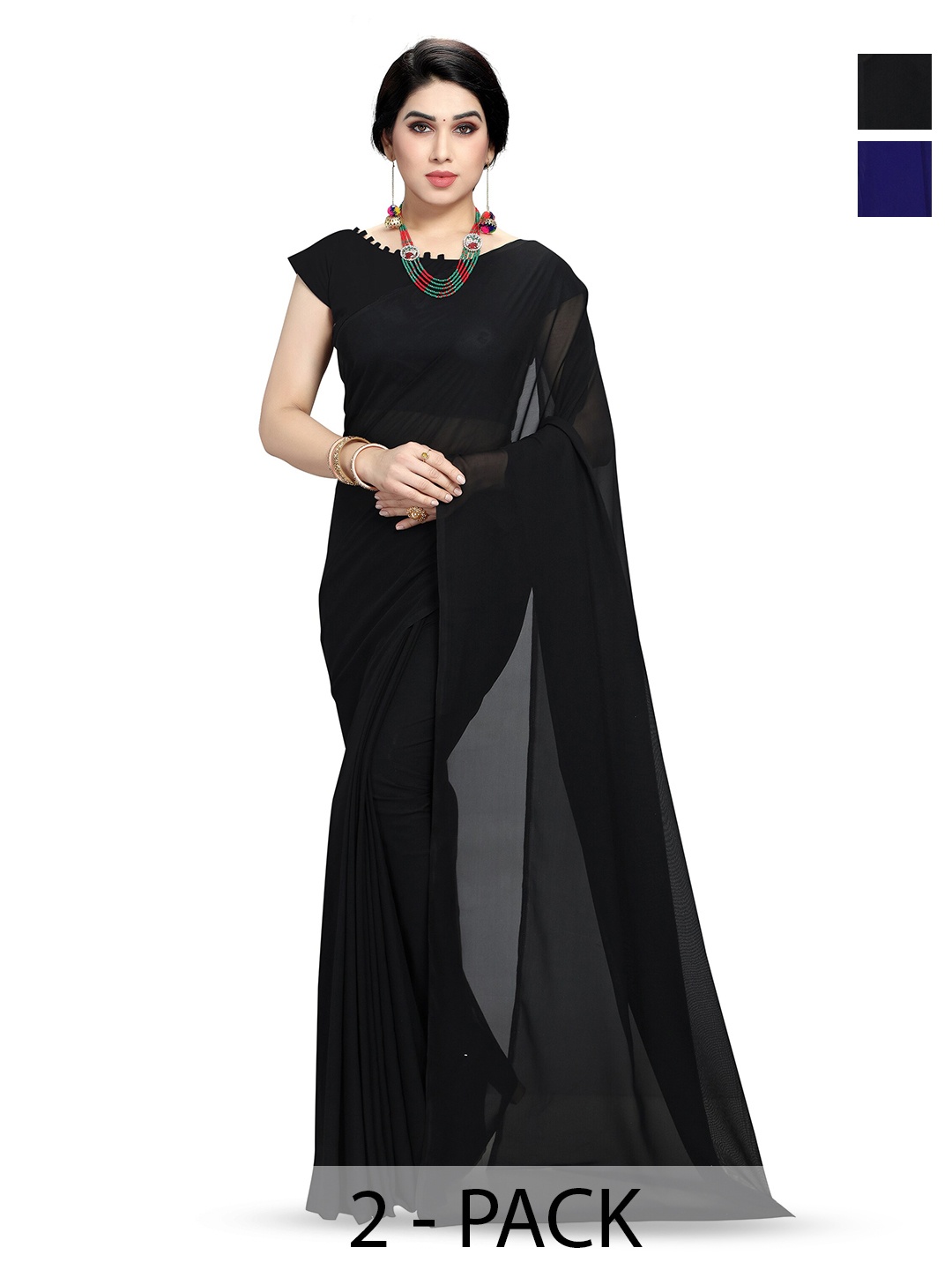 

ANAND SAREES Selection Of 2 Georgette Sarees, Black
