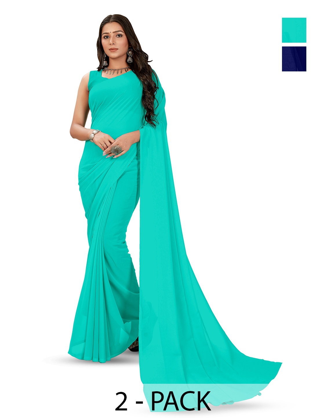 

ANAND SAREES Selection of 2 Sarees, Turquoise blue